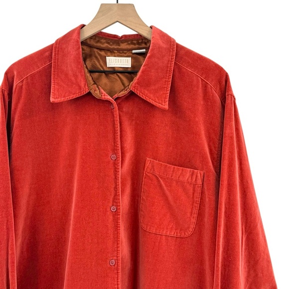Vintage Liz Claiborne Velour Button Down Shirt Rust Orange Loose Fit Plus Sz 20 - Picture 3 of 11
